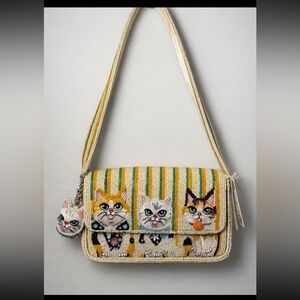 NWT Beaded Cat Shoulder Bag  with Cat Charm ~ Made in India.